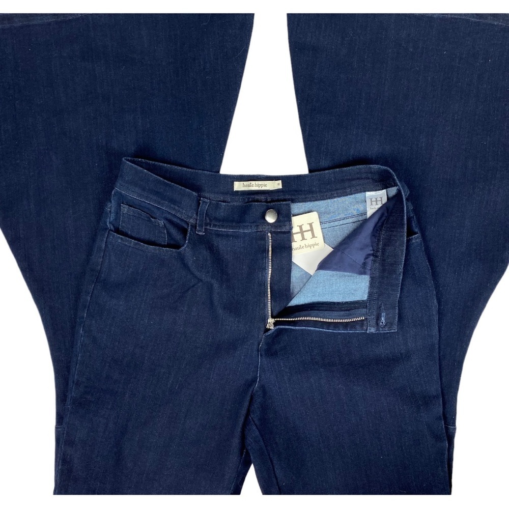 Haute Hippie Fit & Flare Bell Bottom Jeans in Dark Denim Wash - NEW - Picture 5 of 16